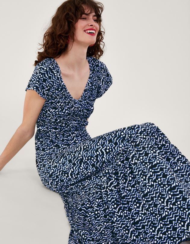 Monsoon gio print shirred suknelė moterys juodas apranga DPXBJ204