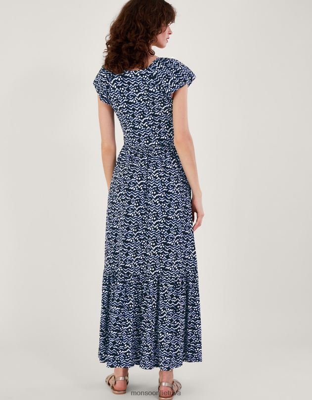 Monsoon gio print shirred suknelė moterys juodas apranga DPXBJ204