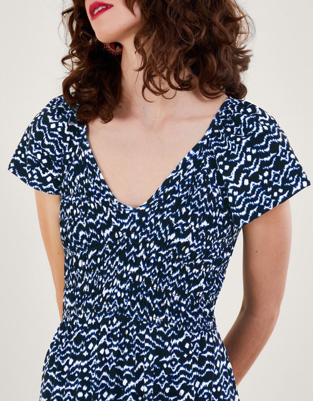 Monsoon gio print shirred suknelė moterys juodas apranga DPXBJ204