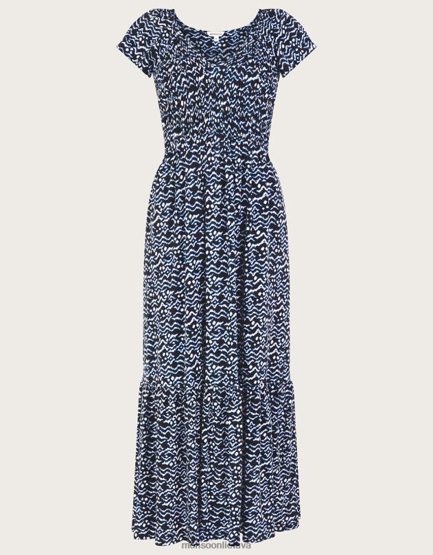 Monsoon gio print shirred suknelė moterys juodas apranga DPXBJ204