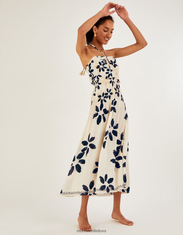 Monsoon Abstrakti suknelė su gėlėmis su apynasriu moterys dramblio kaulo apranga DPXBJ1098