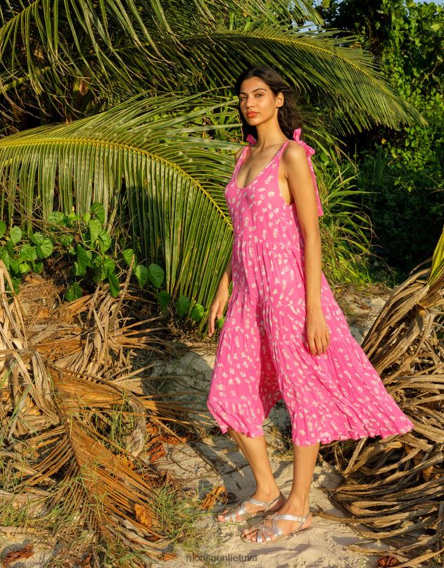 Monsoon Batikos rašto pakopinė midi suknelė moterys rožinis apranga DPXBJ1045