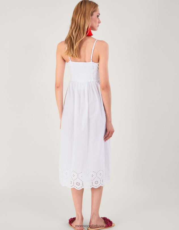 Monsoon „Broderie“ suknelė su kaklu ir apvadu moterys baltas apranga DPXBJ62