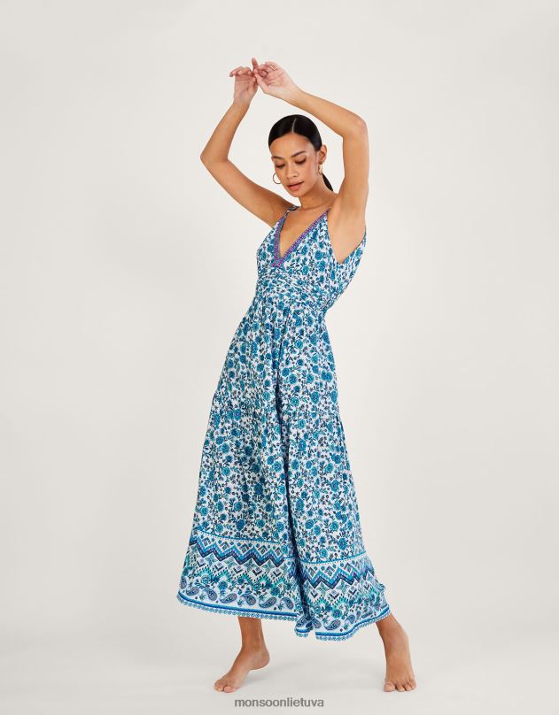 Monsoon Gėlėta rašto petnešėlė maxi suknelė su lenzing ecovero moterys mėlyna apranga DPXBJ341