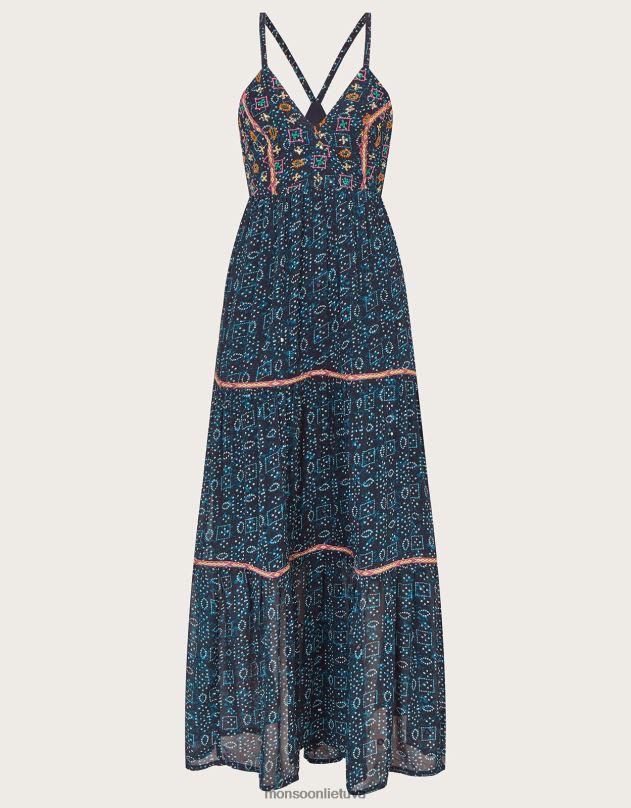 Monsoon Pagražinta maxi cami suknelė iš tvarios viskozės moterys mėlyna (navy) apranga DPXBJ567