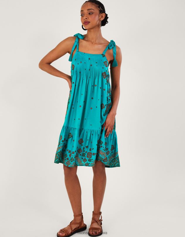 Monsoon Plytelių raštu Flippy suknelė moterys mėlyna (turkio) apranga DPXBJ646