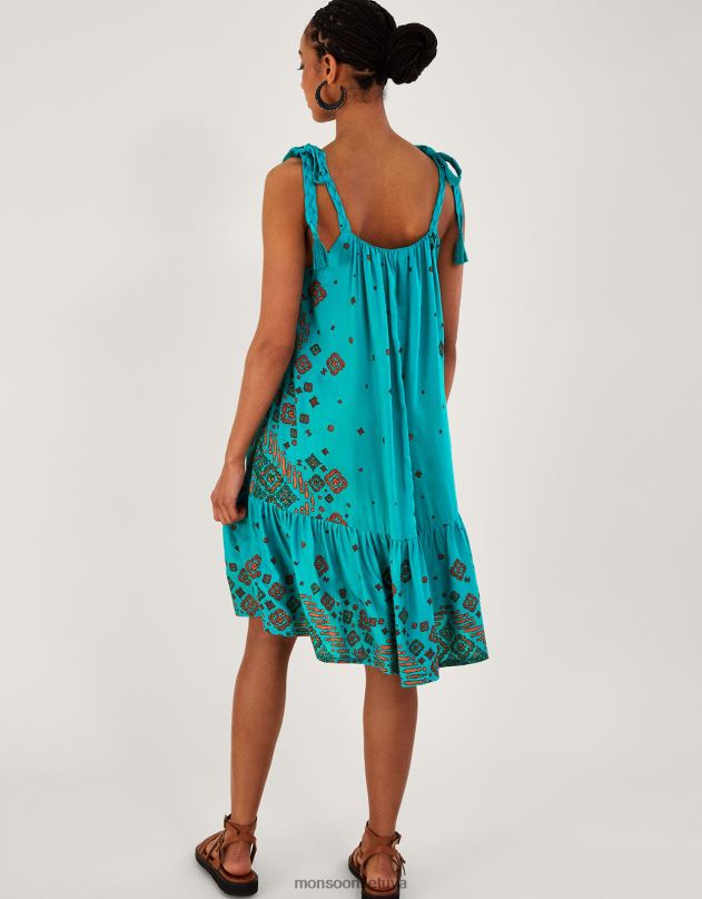 Monsoon Plytelių raštu Flippy suknelė moterys mėlyna (turkio) apranga DPXBJ646