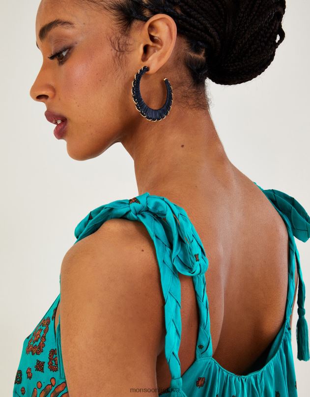 Monsoon Plytelių raštu Flippy suknelė moterys mėlyna (turkio) apranga DPXBJ646