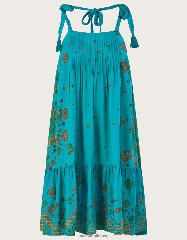Monsoon Plytelių raštu Flippy suknelė moterys mėlyna (turkio) apranga DPXBJ646