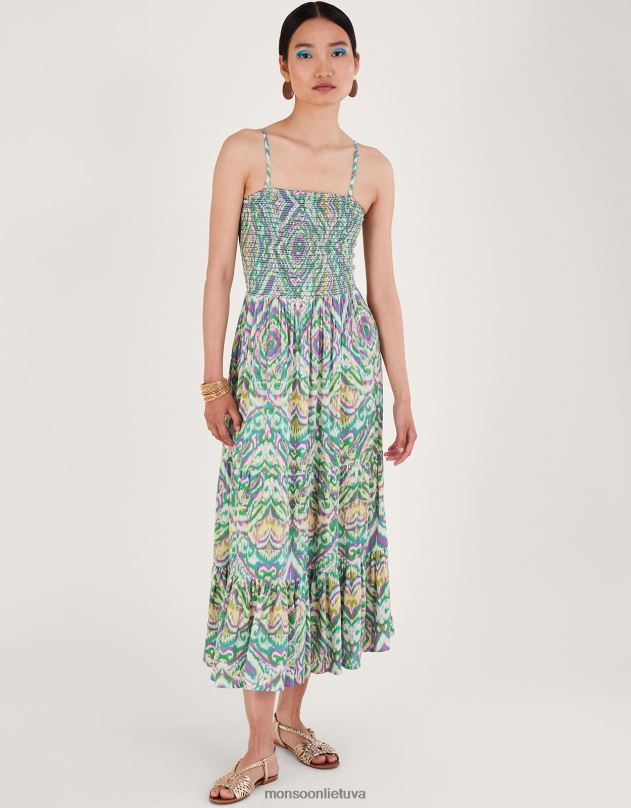 Monsoon geometrinio rašto bando suknelė moterys baltas apranga DPXBJ142