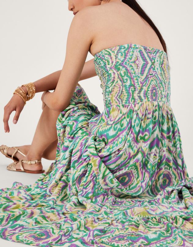 Monsoon geometrinio rašto bando suknelė moterys baltas apranga DPXBJ142