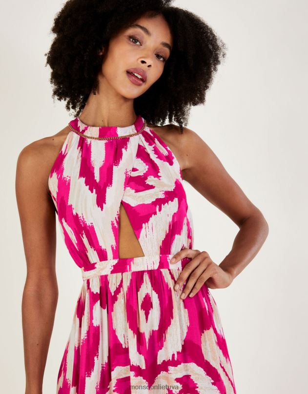 Monsoon ikat krašteliu marginta maxi suknelė moterys rožinis apranga DPXBJ477