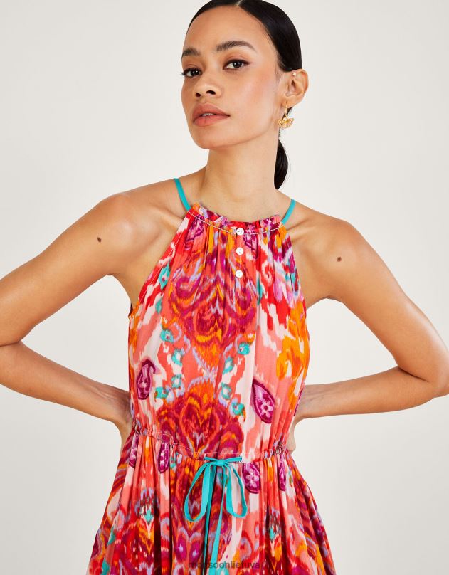 Monsoon ikat paisley print apynasriu midi suknelė iš lenzing ecovero moterys rožinis apranga DPXBJ962