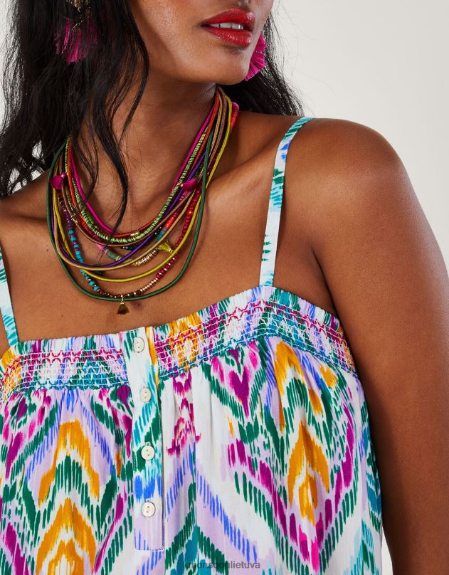 Monsoon ikat print pakopinė Cami suknelė iš lenzing ecovero moterys violetinė apranga DPXBJ680