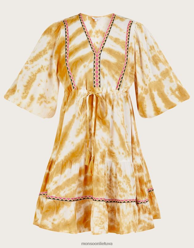 Monsoon kaklaraištis dažais marginta kaftano suknelė moterys geltona (ochra) apranga DPXBJ937