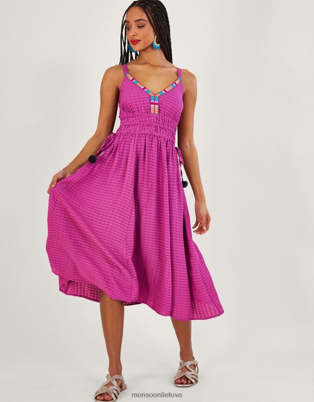 Monsoon paprastos tekstūros juostos midi suknelė moterys violetinė apranga DPXBJ859