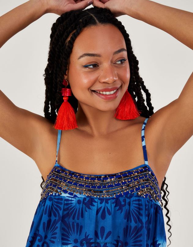 Monsoon plytelių batika marginta cami midi suknelė moterys mėlyna apranga DPXBJ834