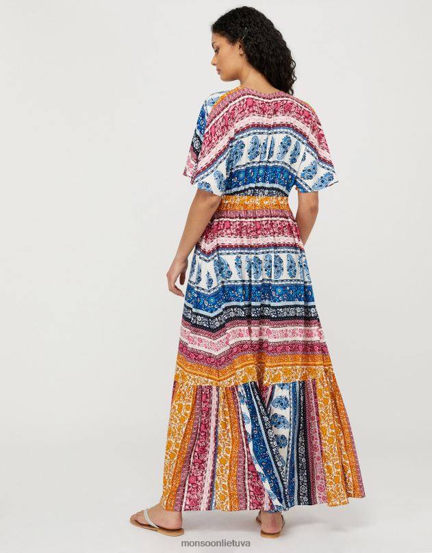 Monsoon rupert dryžuota gėlėta maksi suknelė iš lenzing ecovero moterys mėlyna apranga DPXBJ1154