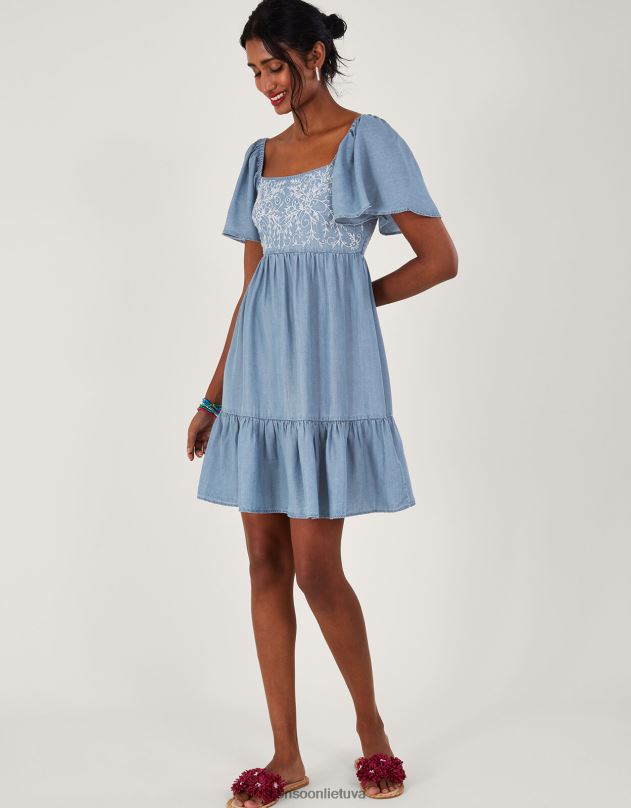 Monsoon siuvinėta trumpa džinsinė suknelė moterys mėlyna (džinsinė mėlyna) apranga DPXBJ974