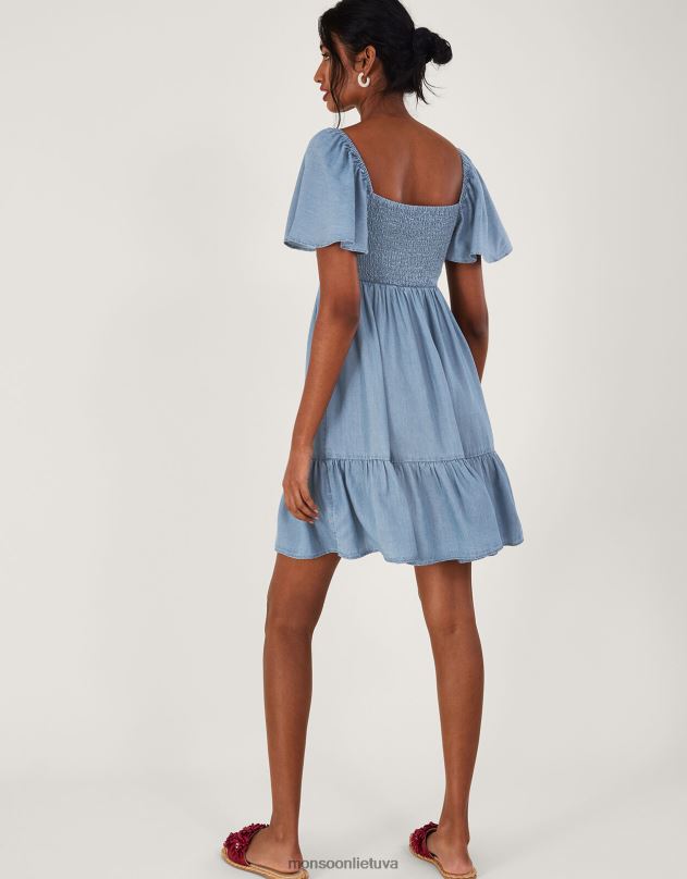 Monsoon siuvinėta trumpa džinsinė suknelė moterys mėlyna (džinsinė mėlyna) apranga DPXBJ974