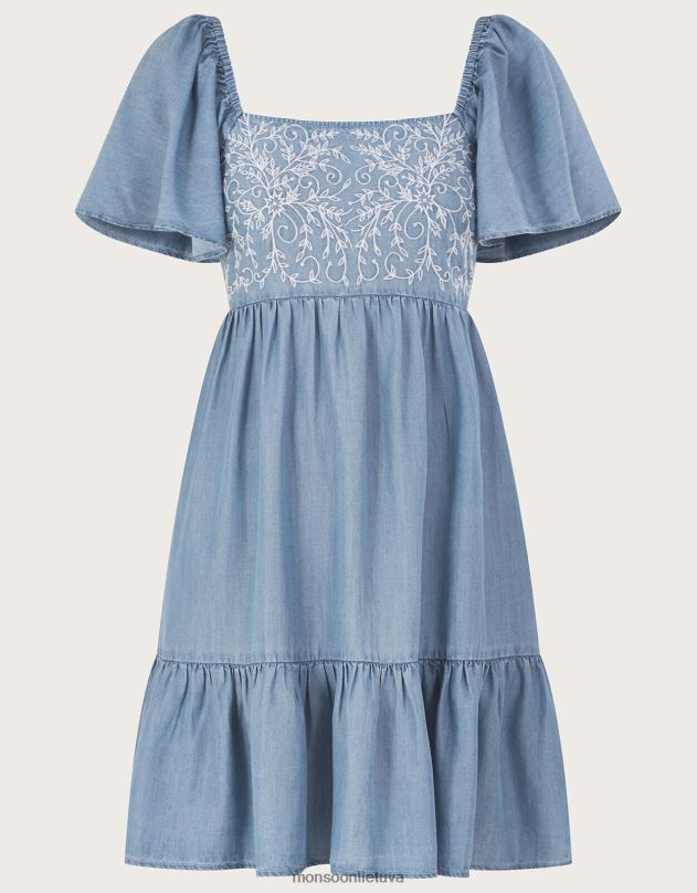 Monsoon siuvinėta trumpa džinsinė suknelė moterys mėlyna (džinsinė mėlyna) apranga DPXBJ974