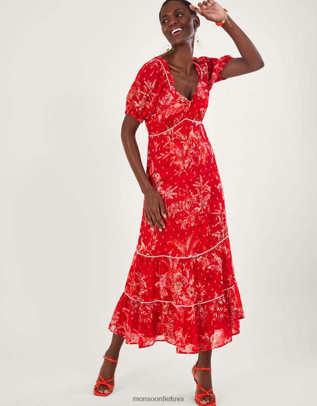 Monsoon Arielle daugiapakopė suknelė su tvaria viskoze moterys raudona apranga DPXBJ938