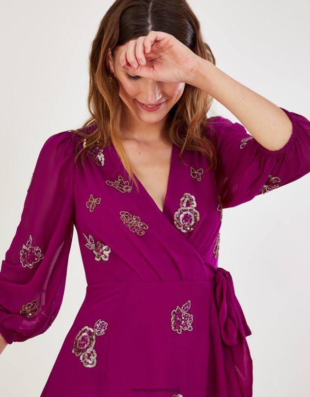 Monsoon Ava puošta įvyniojama suknelė iš perdirbto poliesterio moterys rožinis apranga DPXBJ1064