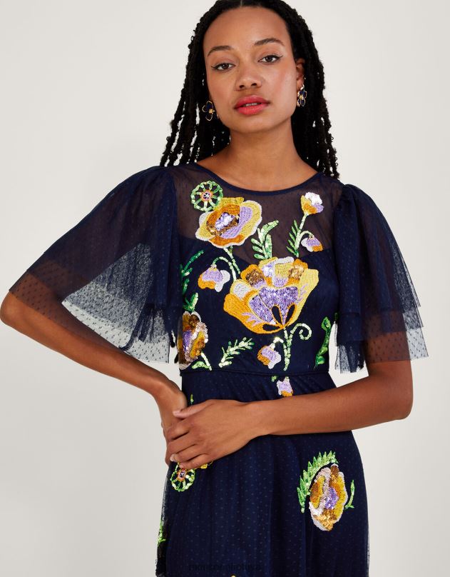 Monsoon Claudia puošta midi suknelė moterys mėlyna (navy) apranga DPXBJ239