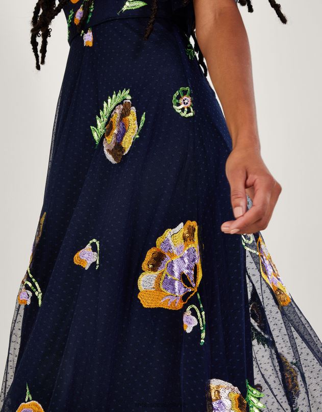 Monsoon Claudia puošta midi suknelė moterys mėlyna (navy) apranga DPXBJ239