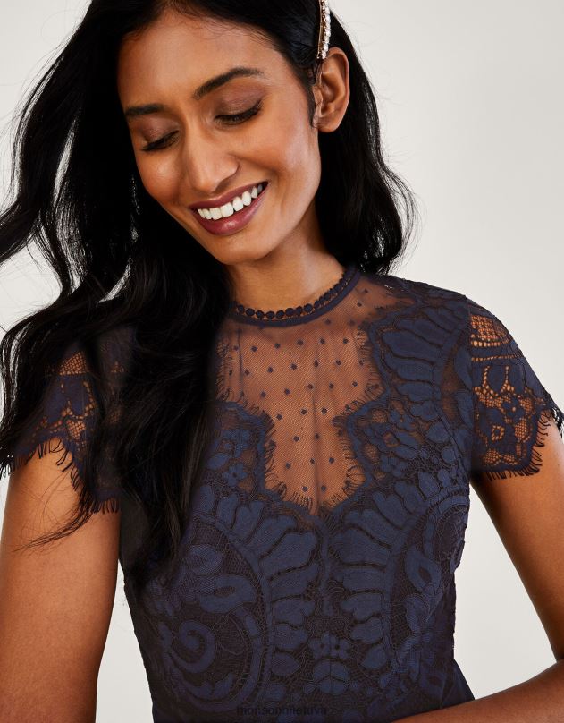 Monsoon Diana nėrinių maxi suknelė moterys mėlyna (navy) apranga DPXBJ921