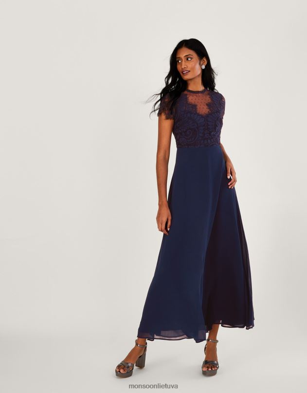 Monsoon Diana nėriniuota trumpesnio ilgio maxi suknelė moterys mėlyna (navy) apranga DPXBJ597