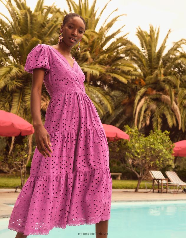 Monsoon Fabiola broderie suknelė moterys violetinė apranga DPXBJ853