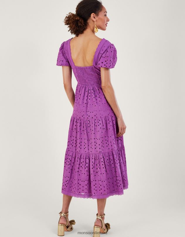 Monsoon Fabiola broderie suknelė moterys violetinė apranga DPXBJ853