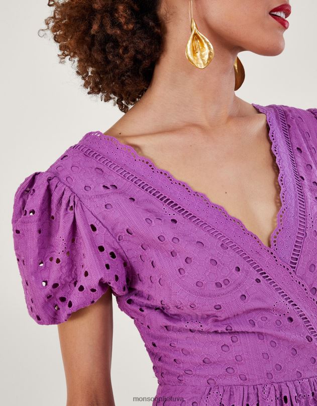 Monsoon Fabiola broderie suknelė moterys violetinė apranga DPXBJ853