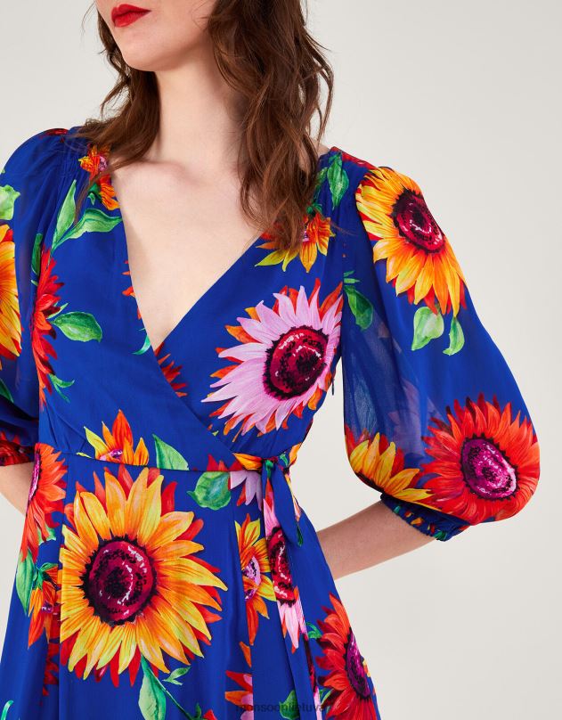 Monsoon „Francesca“ gėlių rašto apvyniojama suknelė iš tvarios viskozės moterys mėlyna (kobalto) apranga DPXBJ216