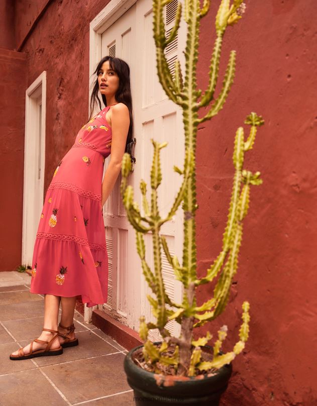 Monsoon Isabel puošta daugiapakopė midi suknelė iš perdirbto poliesterio moterys oranžinė apranga DPXBJ290