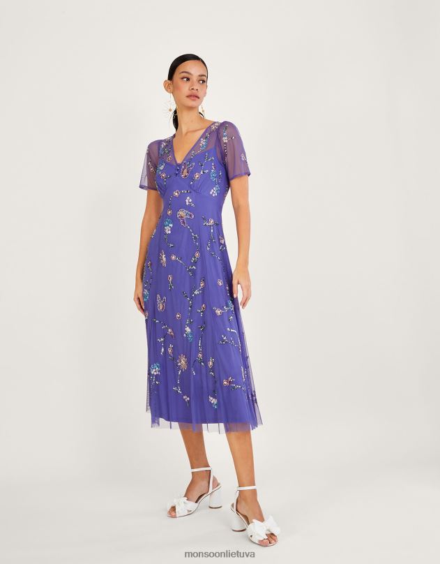 Monsoon Kathy puošta midi suknelė iš perdirbto poliesterio moterys mėlyna apranga DPXBJ1088