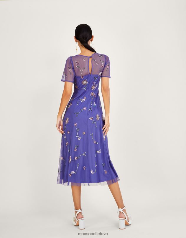 Monsoon Kathy puošta midi suknelė iš perdirbto poliesterio moterys mėlyna apranga DPXBJ1088