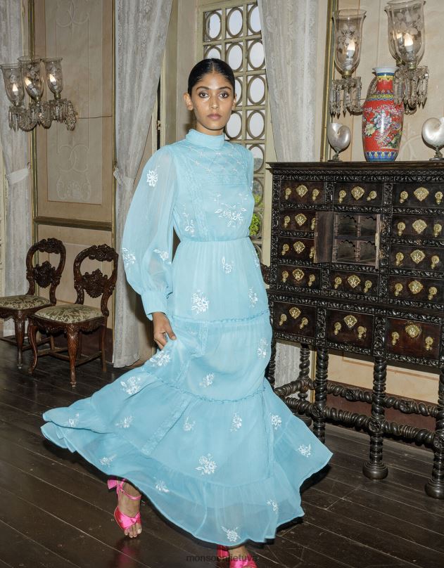 Monsoon Maddie siuvinėta maksi suknelė iš perdirbto poliesterio moterys mėlyna (vandens) apranga DPXBJ942