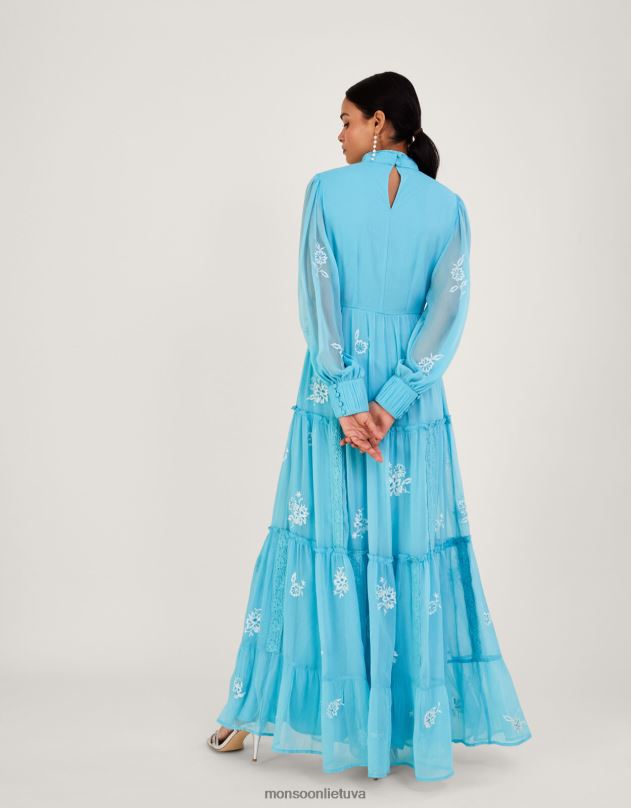 Monsoon Maddie siuvinėta maksi suknelė iš perdirbto poliesterio moterys mėlyna (vandens) apranga DPXBJ942
