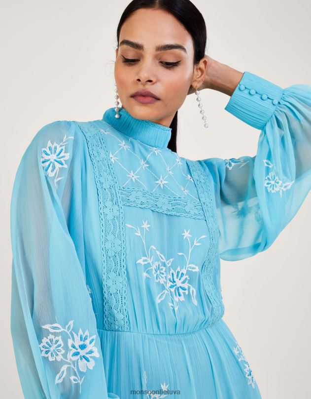 Monsoon Maddie siuvinėta maksi suknelė iš perdirbto poliesterio moterys mėlyna (vandens) apranga DPXBJ942