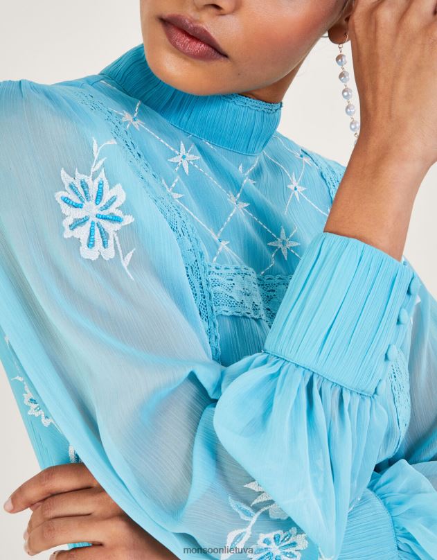 Monsoon Maddie siuvinėta maksi suknelė iš perdirbto poliesterio moterys mėlyna (vandens) apranga DPXBJ942