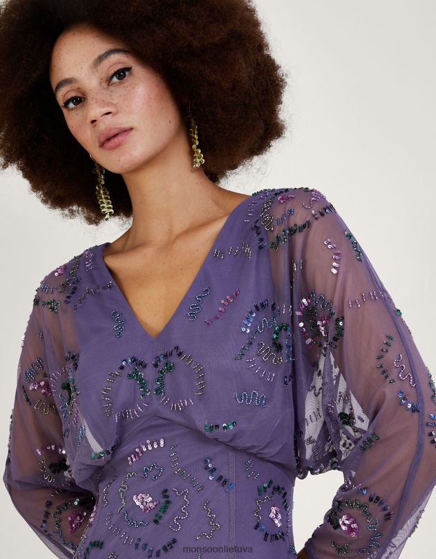 Monsoon Peggy puošta maxi suknelė iš perdirbto poliesterio moterys violetinė apranga DPXBJ1002