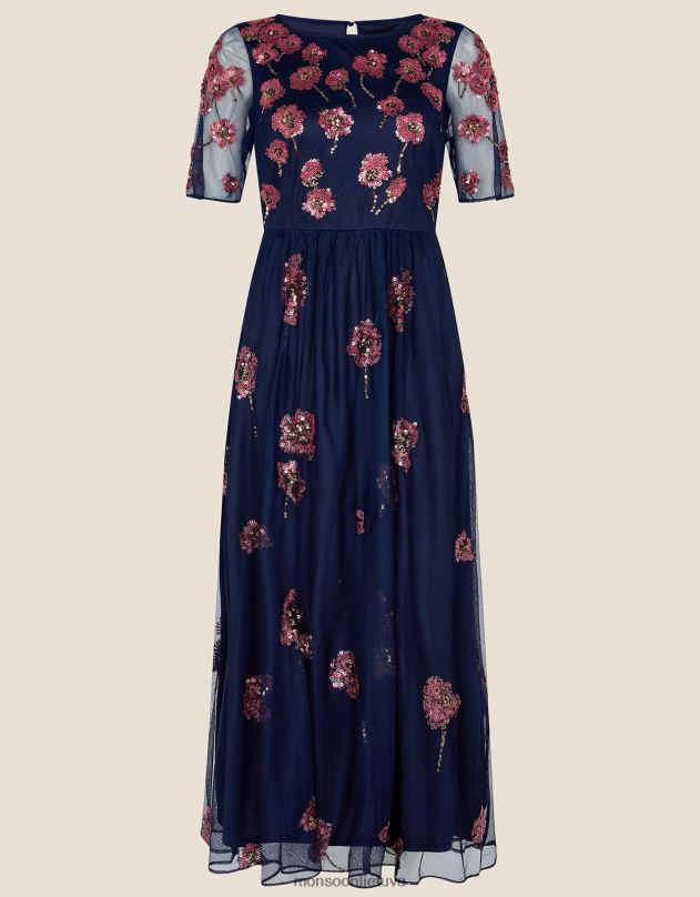 Monsoon Rubinu puošta midi suknelė iš perdirbto poliesterio moterys mėlyna (navy) apranga DPXBJ1100