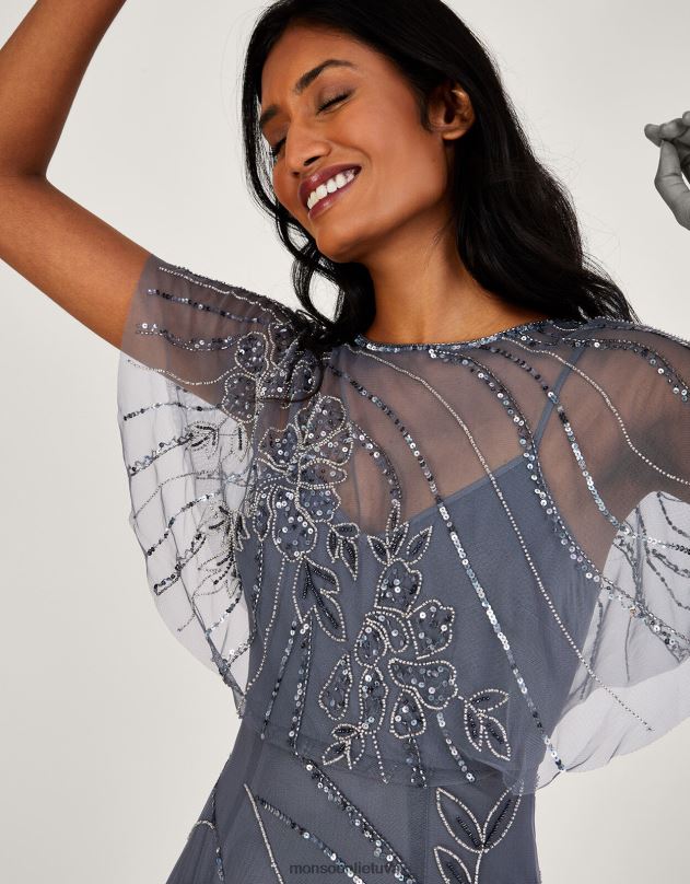 Monsoon Sienna siuvinėta trumpesnio ilgio maxi suknelė moterys mėlyna (tamsiai mėlyna) apranga DPXBJ1061