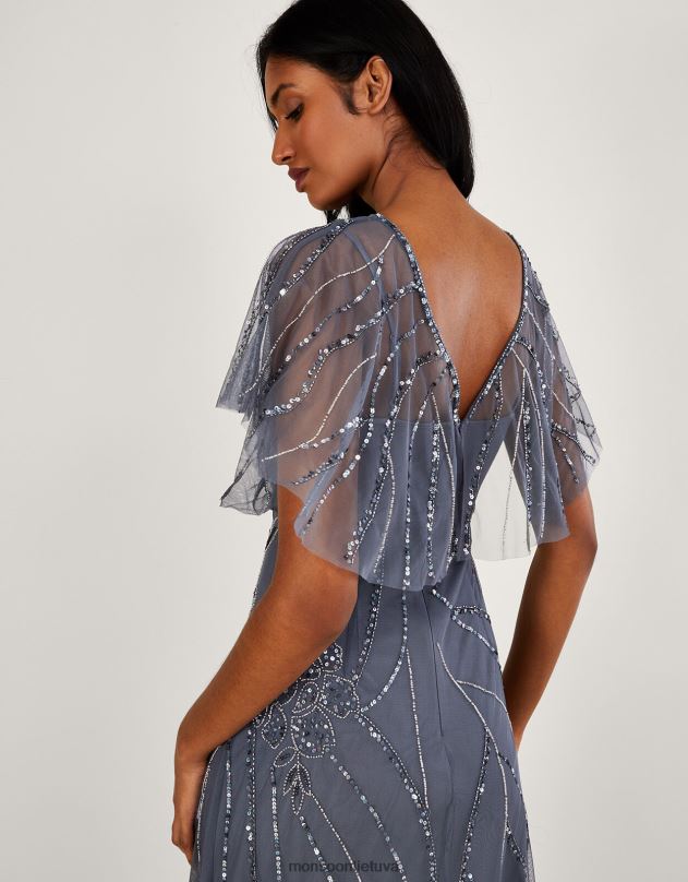 Monsoon Sienna siuvinėta trumpesnio ilgio maxi suknelė moterys mėlyna (tamsiai mėlyna) apranga DPXBJ1061