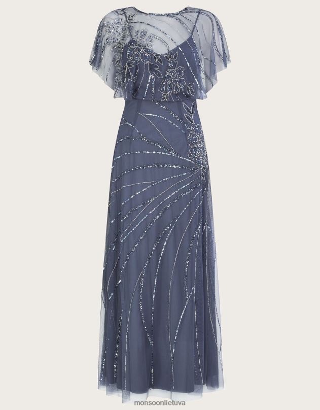 Monsoon Sienna siuvinėta trumpesnio ilgio maxi suknelė moterys mėlyna (tamsiai mėlyna) apranga DPXBJ1061