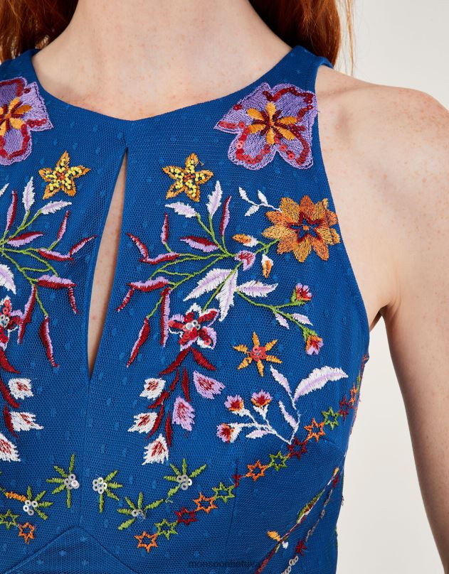 Monsoon Theodora siuvinėta maksi suknelė iš perdirbto poliesterio moterys mėlyna apranga DPXBJ543