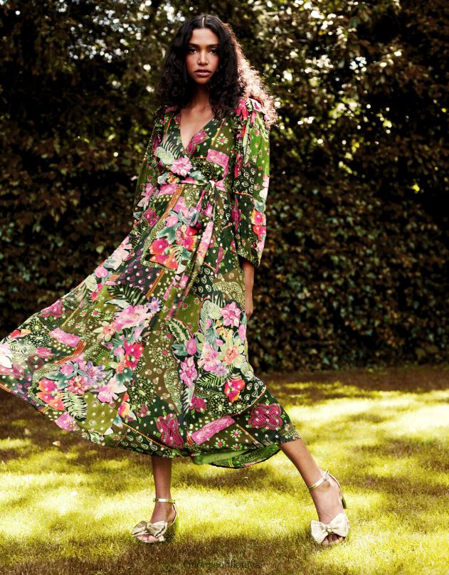 Monsoon anastasia metalu apvyniojama suknelė iš tvarios viskozės moterys žalias apranga DPXBJ238