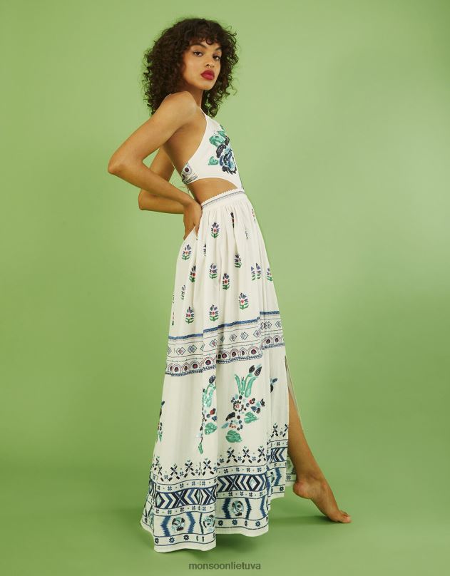 Monsoon angelina siuvinėta maxi suknelė moterys dramblio kaulo apranga DPXBJ655